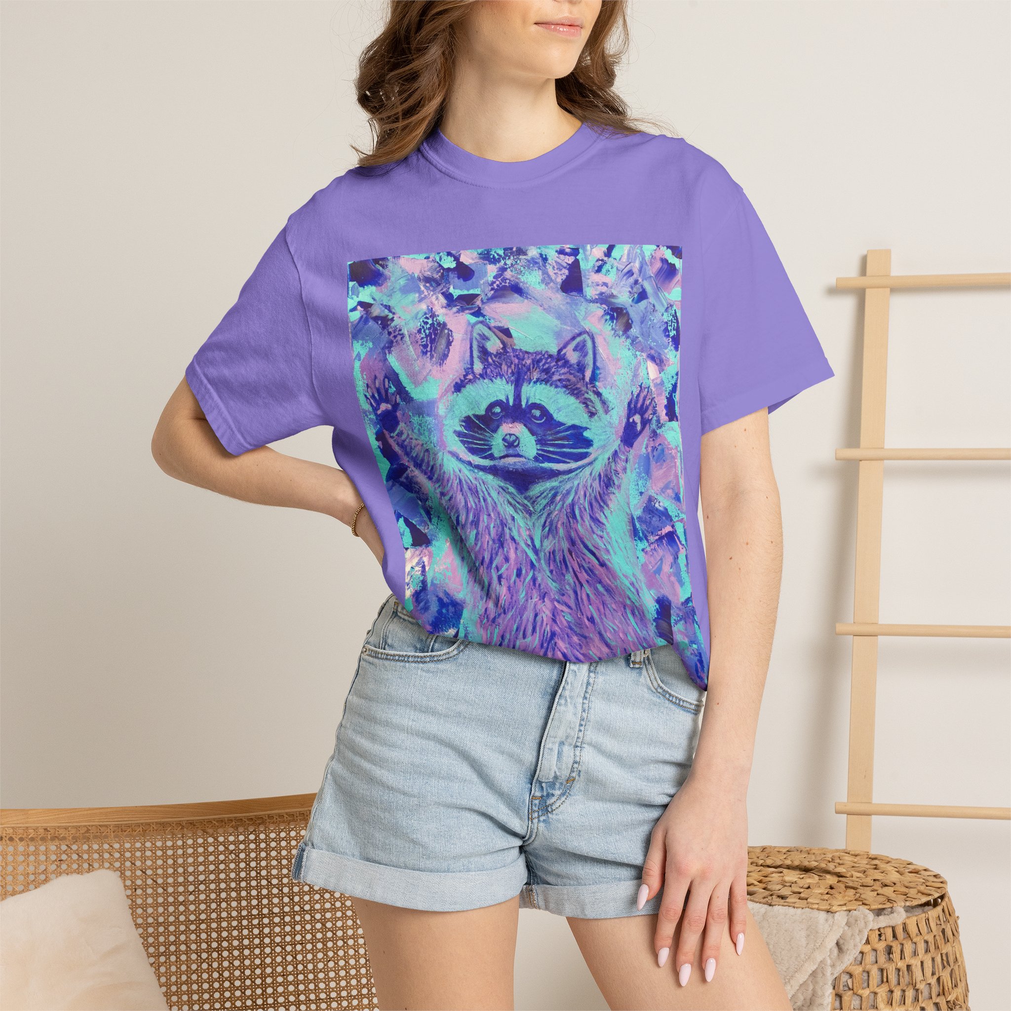Blue Razz Raccoon Unisex Garment-Dyed T-shirt - Image 16